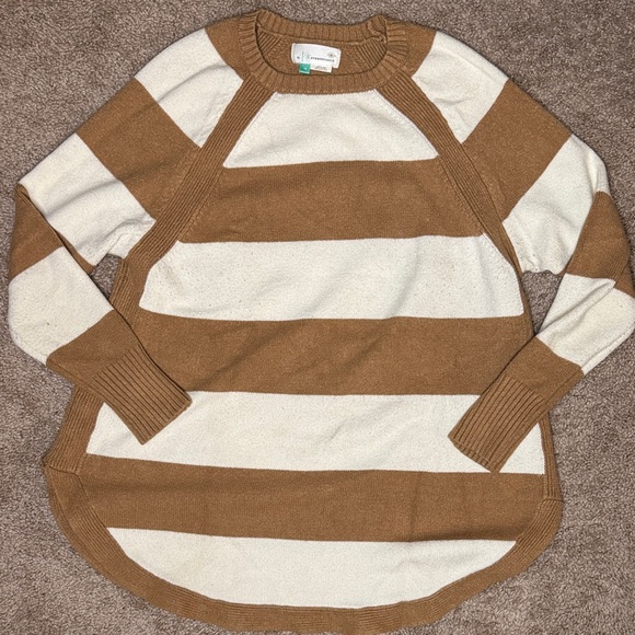 Anthropologie Sweaters - Anthropologie Camel and Cream Striped Crewneck Sweater